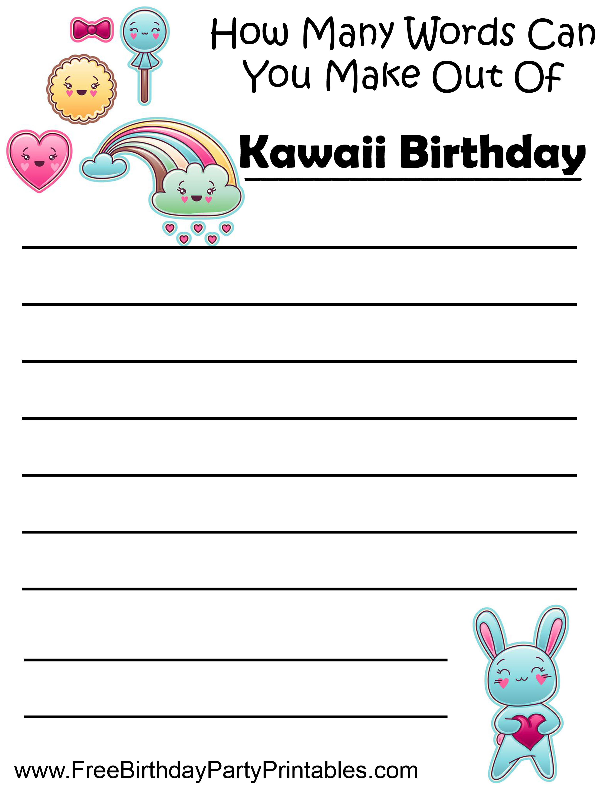 Kawaii Birthday Party Food Card Printables
